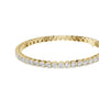 Diamond tennis bracelet with round diamonds, yellow gold metal, top view
