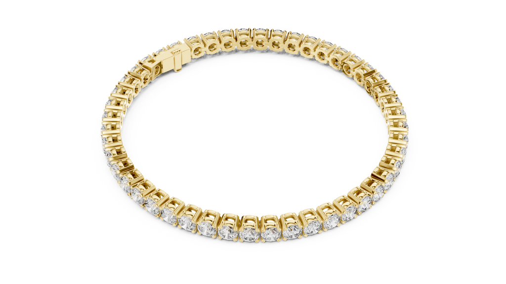 Diamond tennis bracelet in yellow gold with two rows of round pavé diamonds
