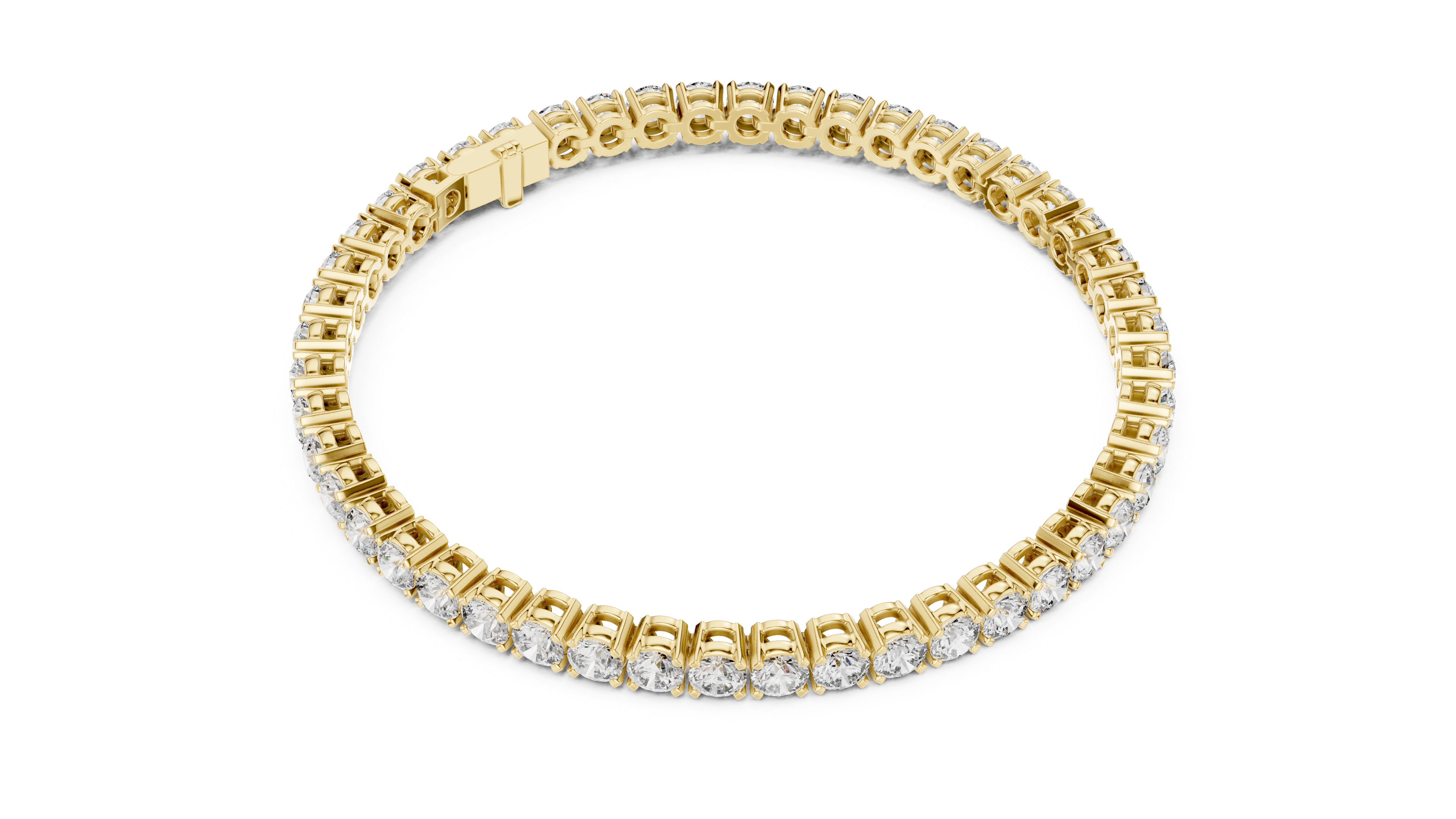 Diamond tennis bracelet in yellow gold with two rows of round pavé diamonds