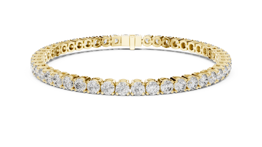Diamond tennis bracelet in two-tone look: yellow gold and white pavé diamond rows