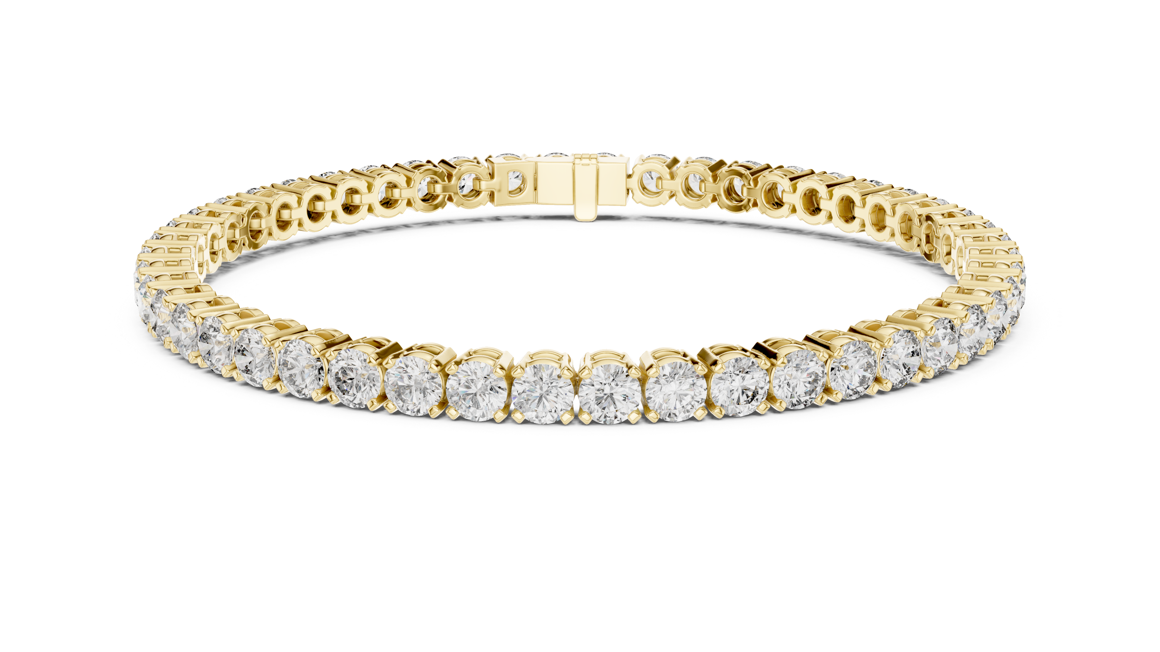 Diamond tennis bracelet in two-tone look: yellow gold and white pavé diamond rows