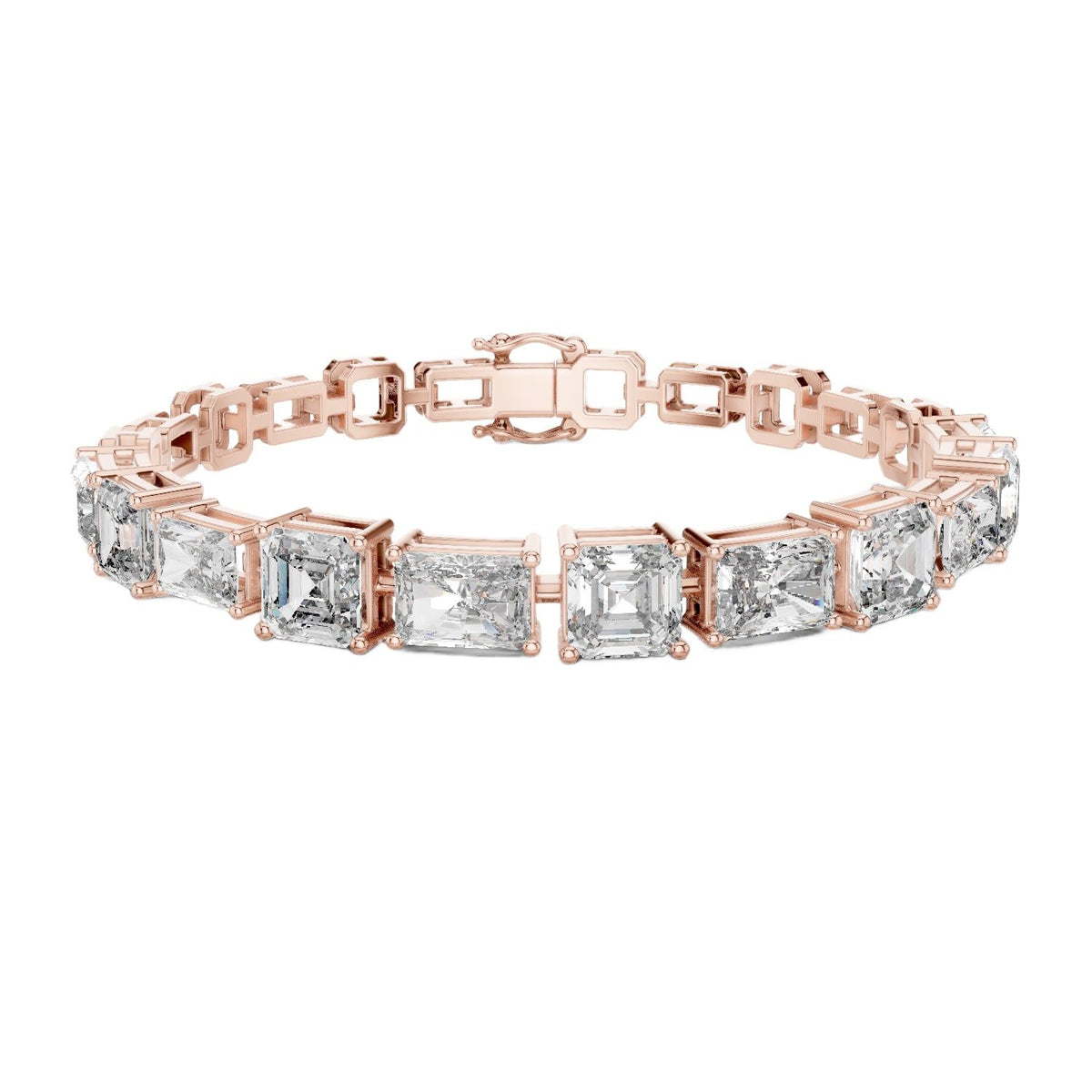 Rose gold diamond bracelet with radiant-cut mixed-link settings