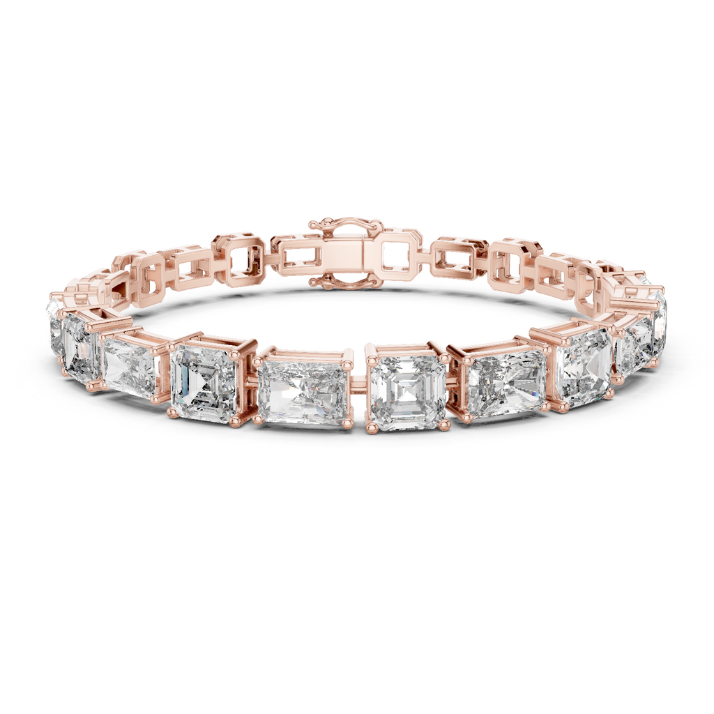 Rose gold diamond bracelet with radiant-cut mixed-link settings