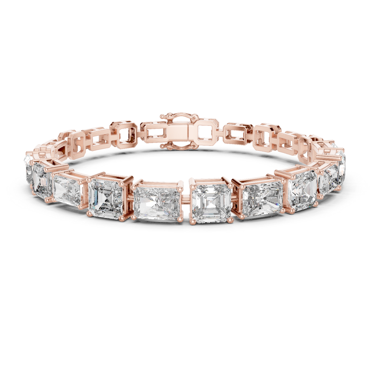 Rose gold diamond bracelet with radiant-cut mixed-link settings