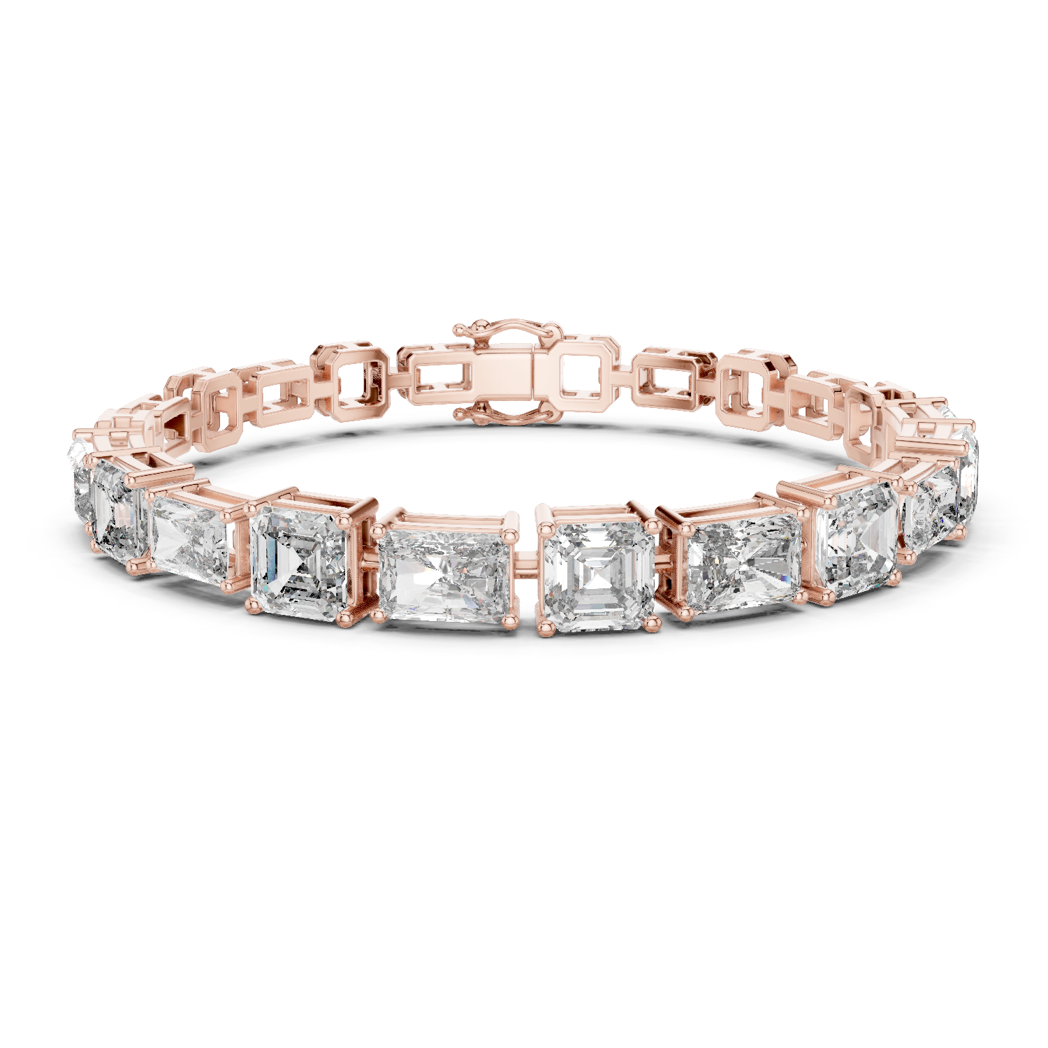 Rose gold diamond bracelet with radiant-cut mixed-link settings