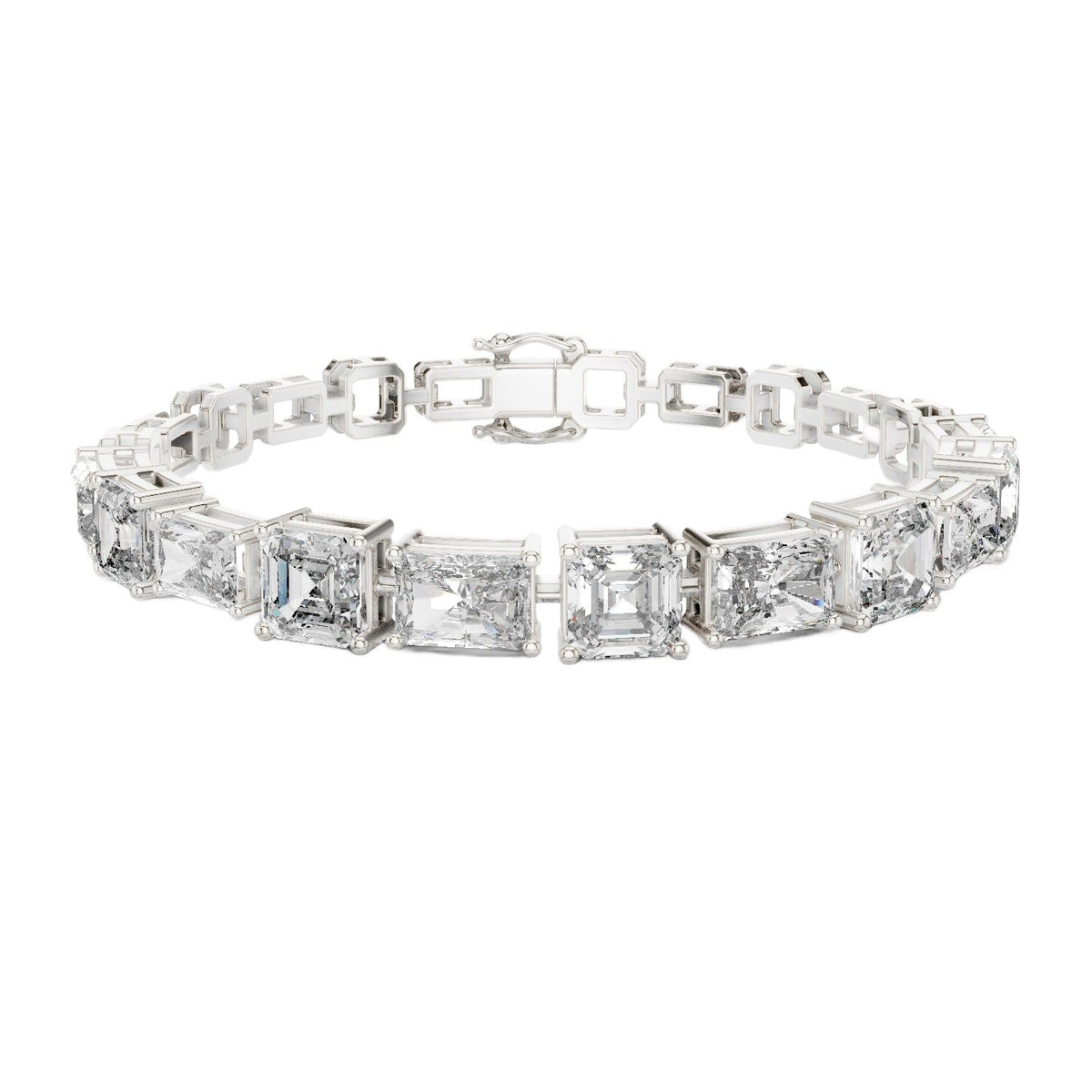 White gold diamond bracelet with radiant-cut mixed-link settings