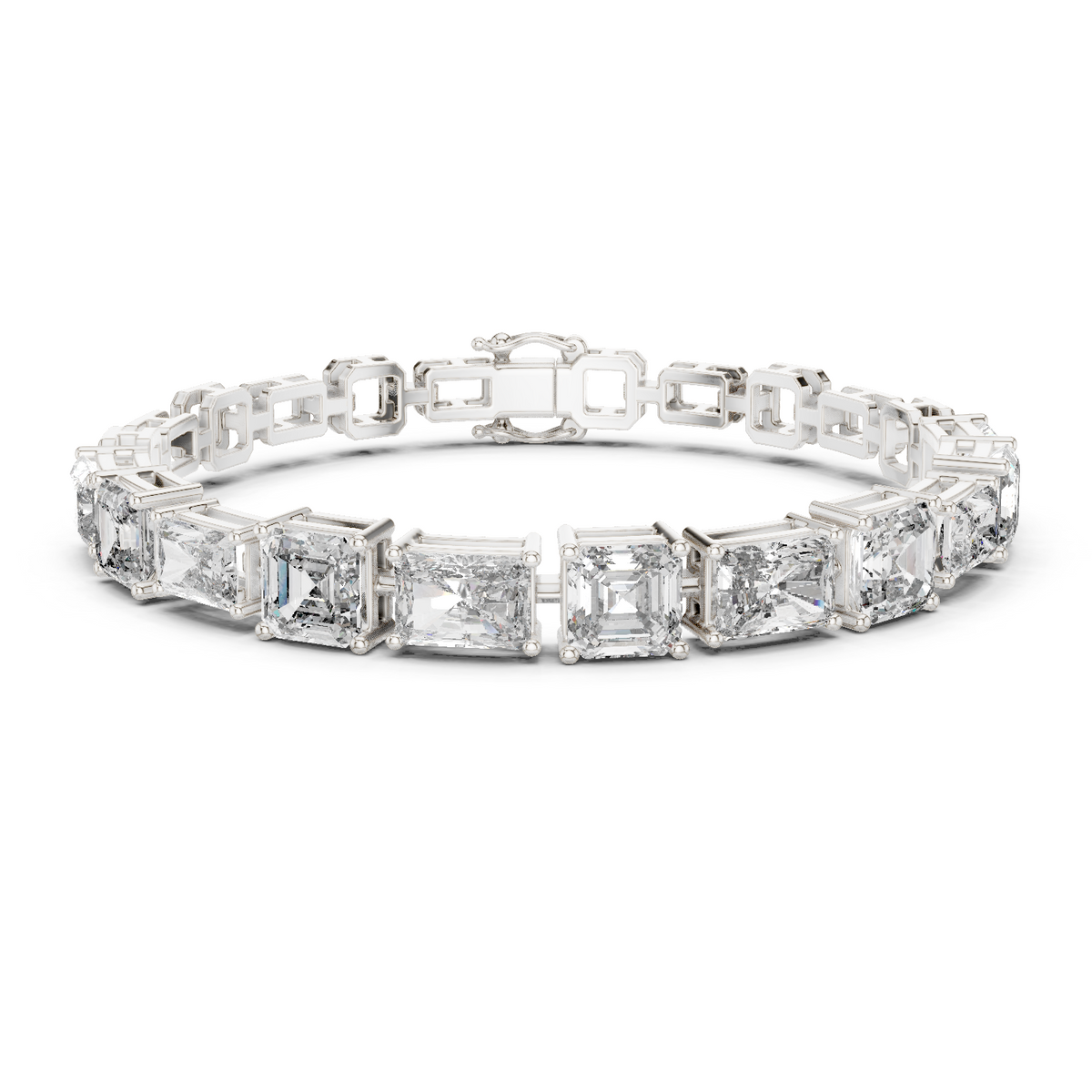 White gold diamond bracelet with radiant-cut mixed-link settings