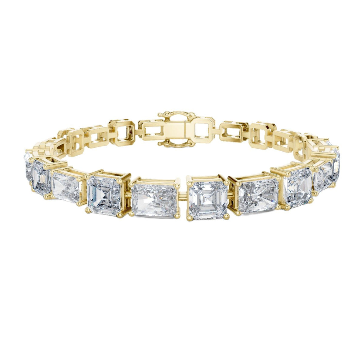 Yellow gold diamond bracelet with radiant-cut mixed-link settings