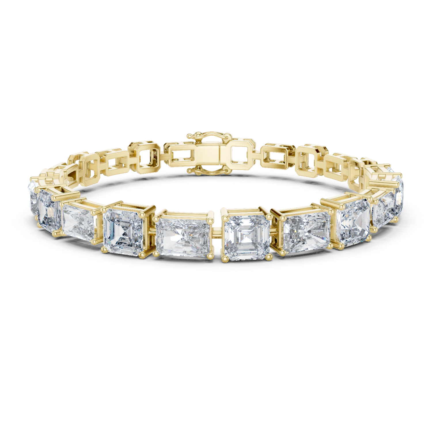 Yellow gold diamond bracelet with radiant-cut mixed-link settings