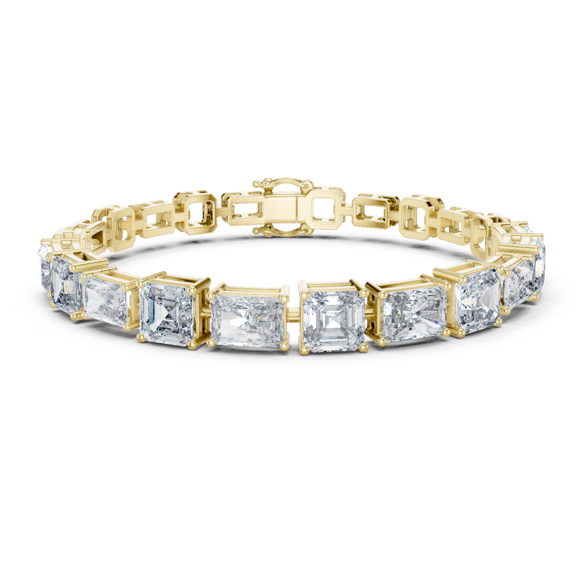 Yellow gold diamond bracelet with radiant-cut mixed-link settings