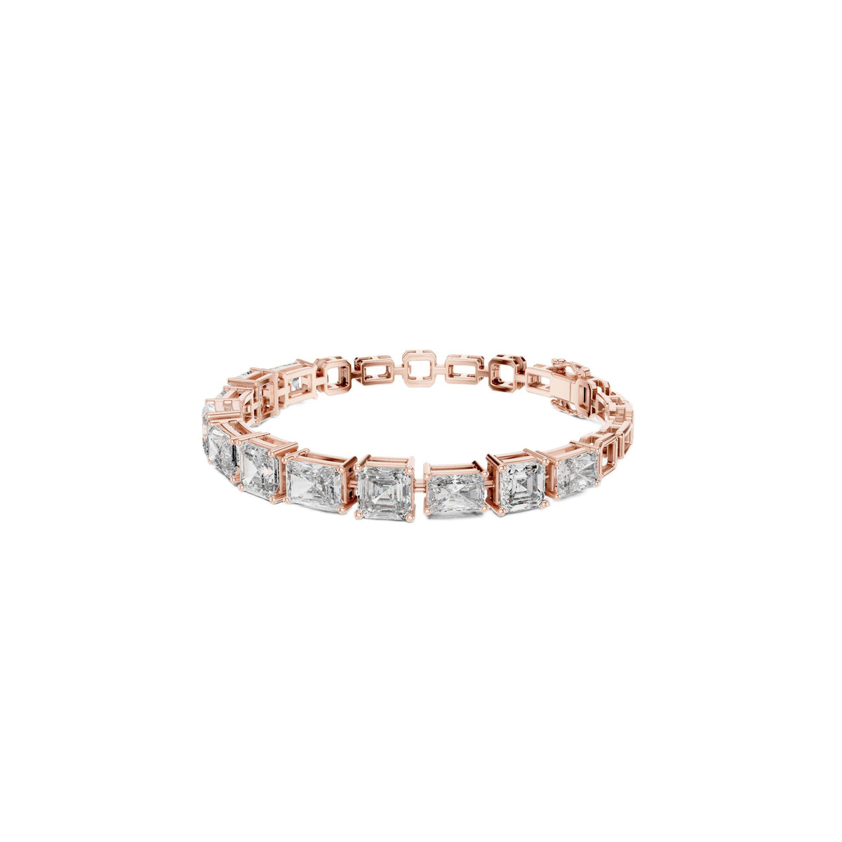 Rose gold diamond bracelet, radiant-cut stones in mixed-link bezel settings