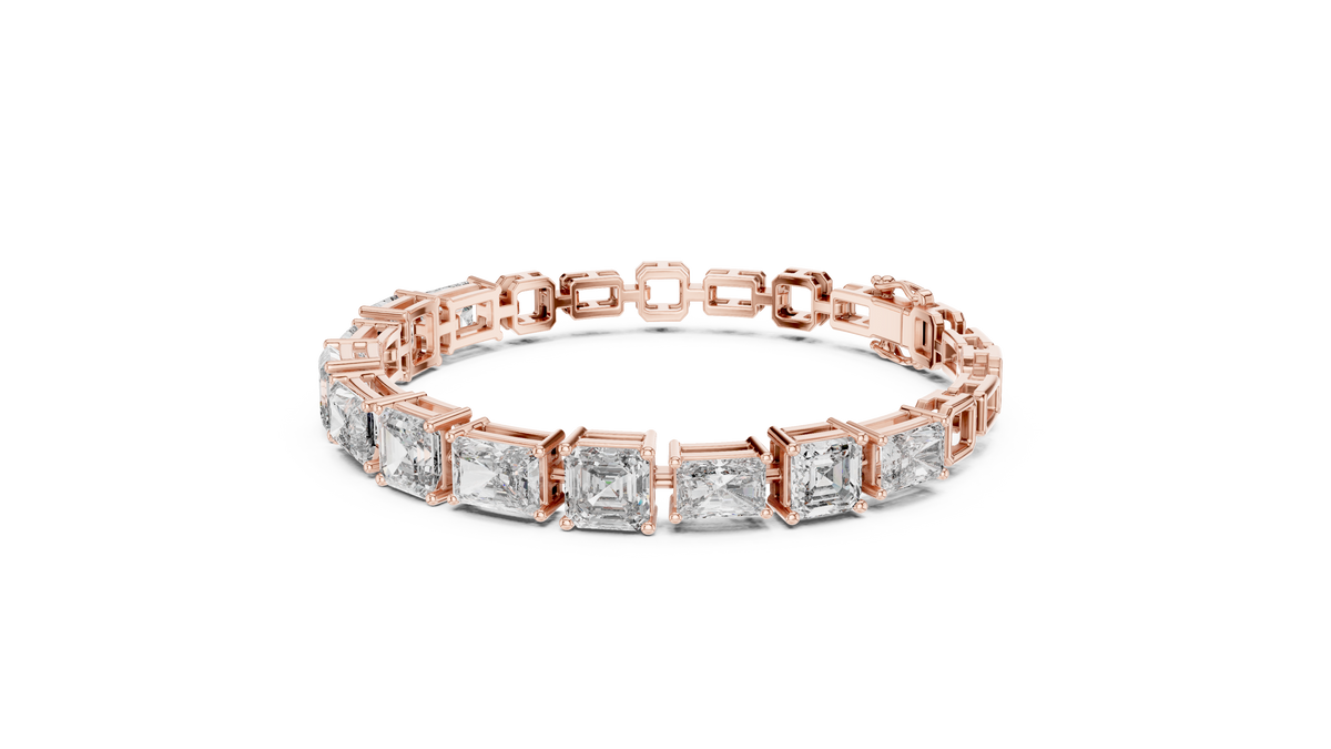 Rose gold diamond bracelet, radiant-cut stones in mixed-link bezel settings