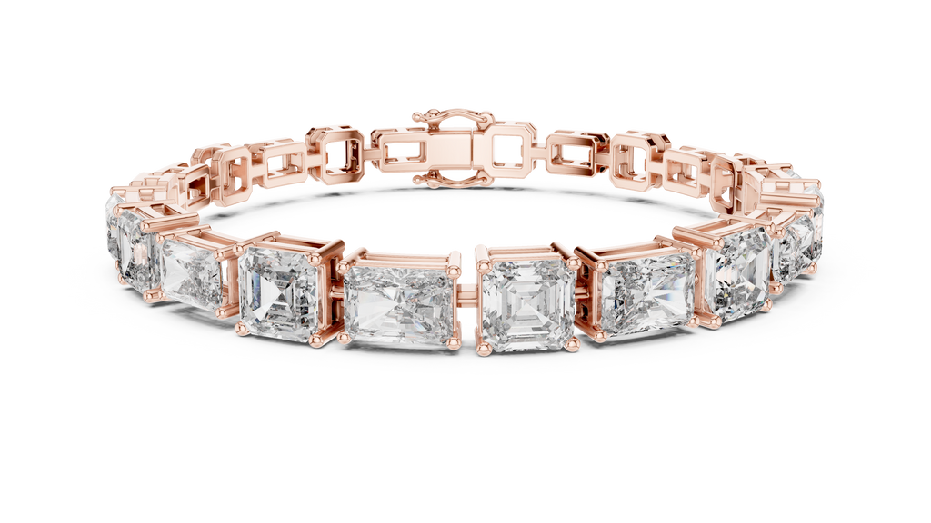 Rose gold radiant-cut diamond bracelet with mixed-link square bezel settings