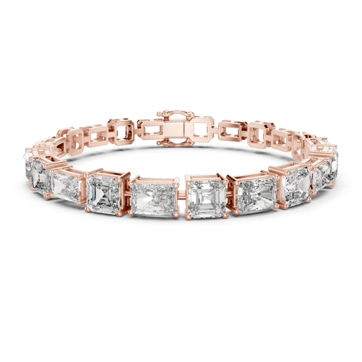 Rose-gold mixed-link diamond bracelet with radiant-cut stones in square frames