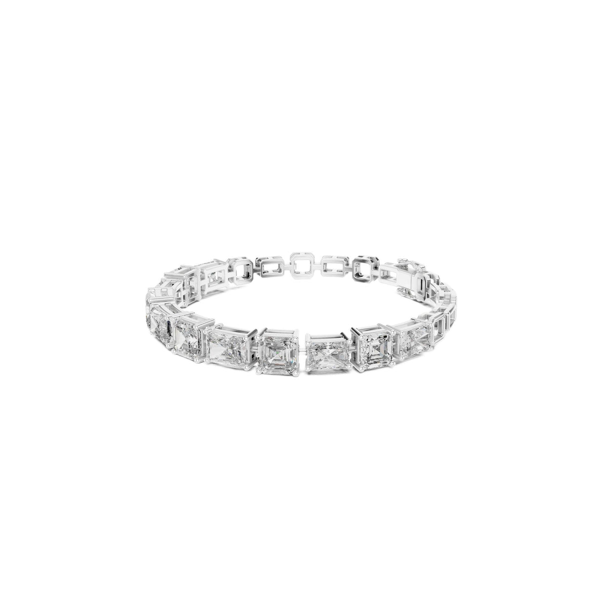 White gold radiant-cut diamond bracelet with mixed-link square bezel settings