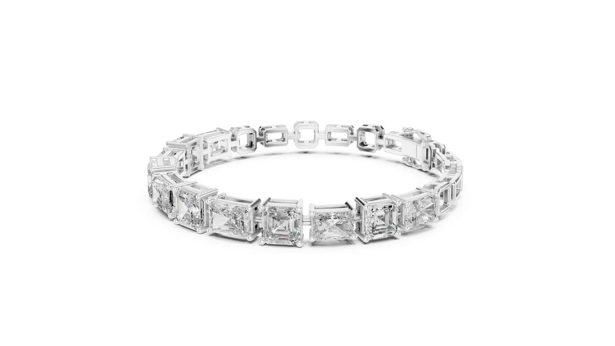 White gold radiant-cut diamond bracelet with mixed-link square bezel settings