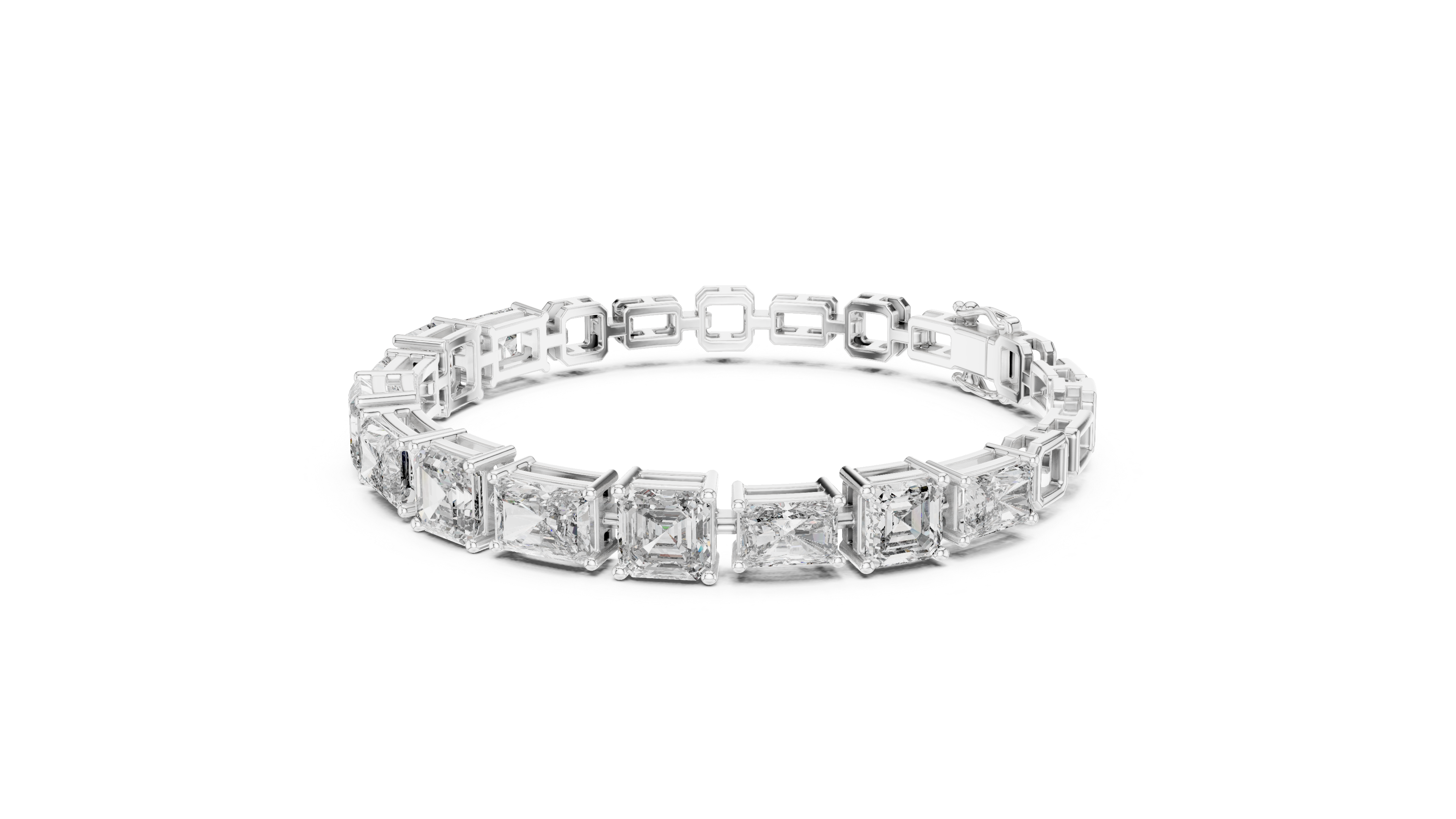 White gold radiant-cut diamond bracelet with mixed-link square bezel settings