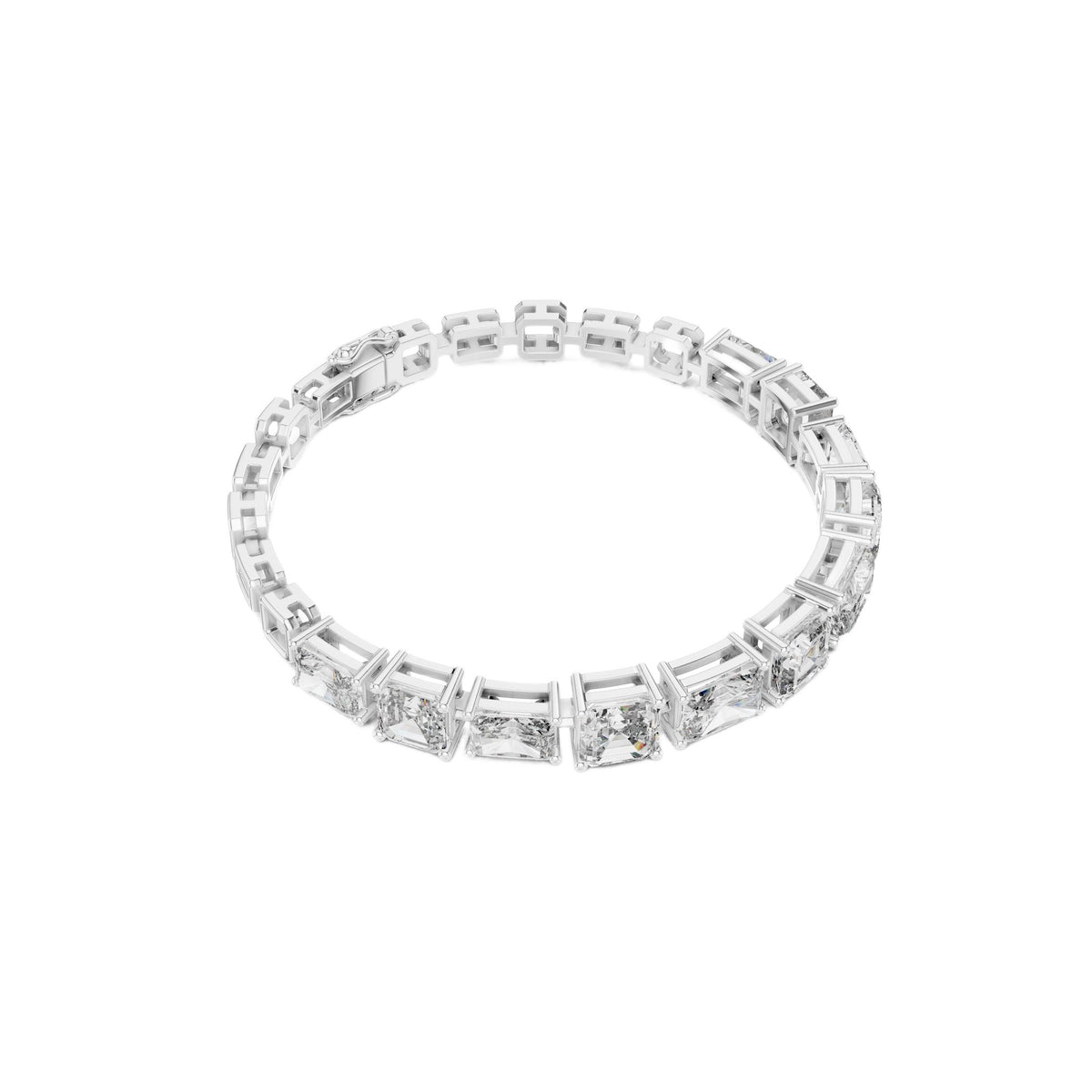White gold diamond bracelet with radiant-cut stones in mixed-link square settings