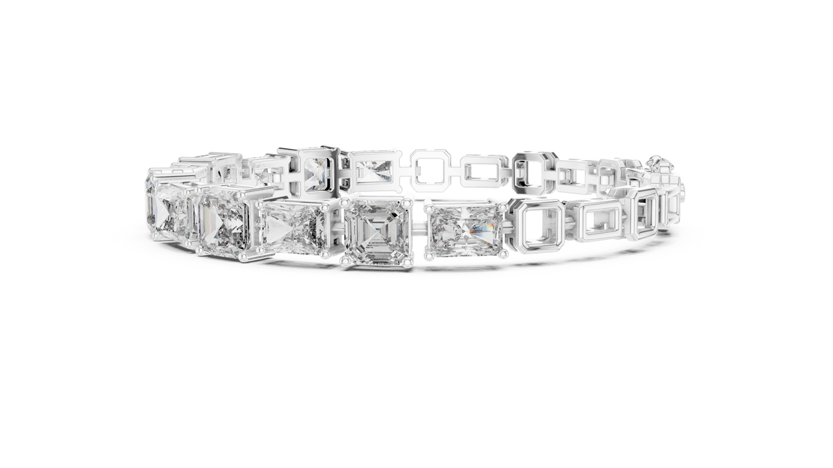 White gold diamond bracelet with radiant-cut stones in mixed-link bezel settings