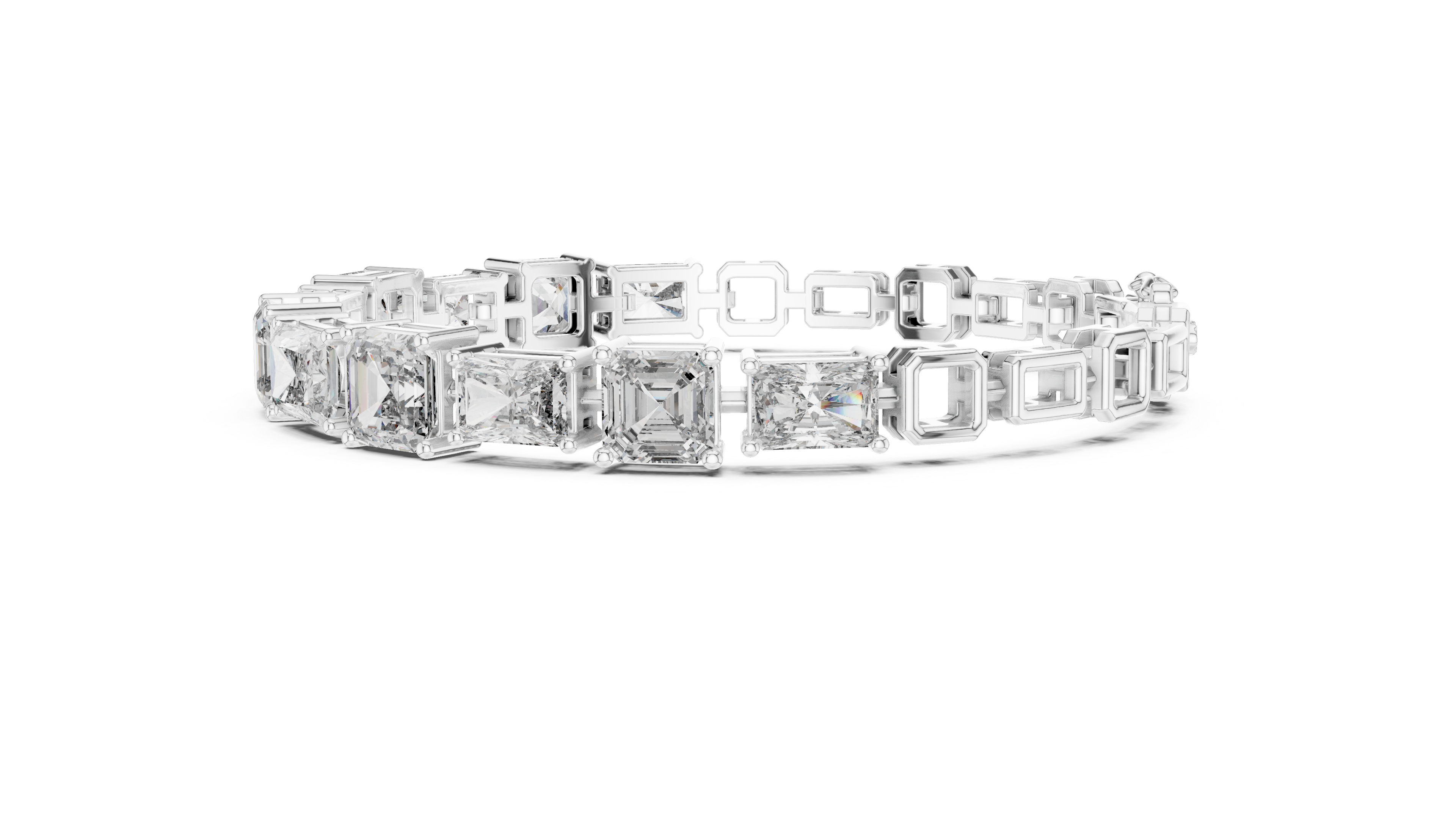 White gold diamond bracelet with radiant-cut stones in mixed-link bezel settings