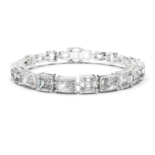 White metal mixed-link diamond bracelet with radiant-cut stones and geometric openwork