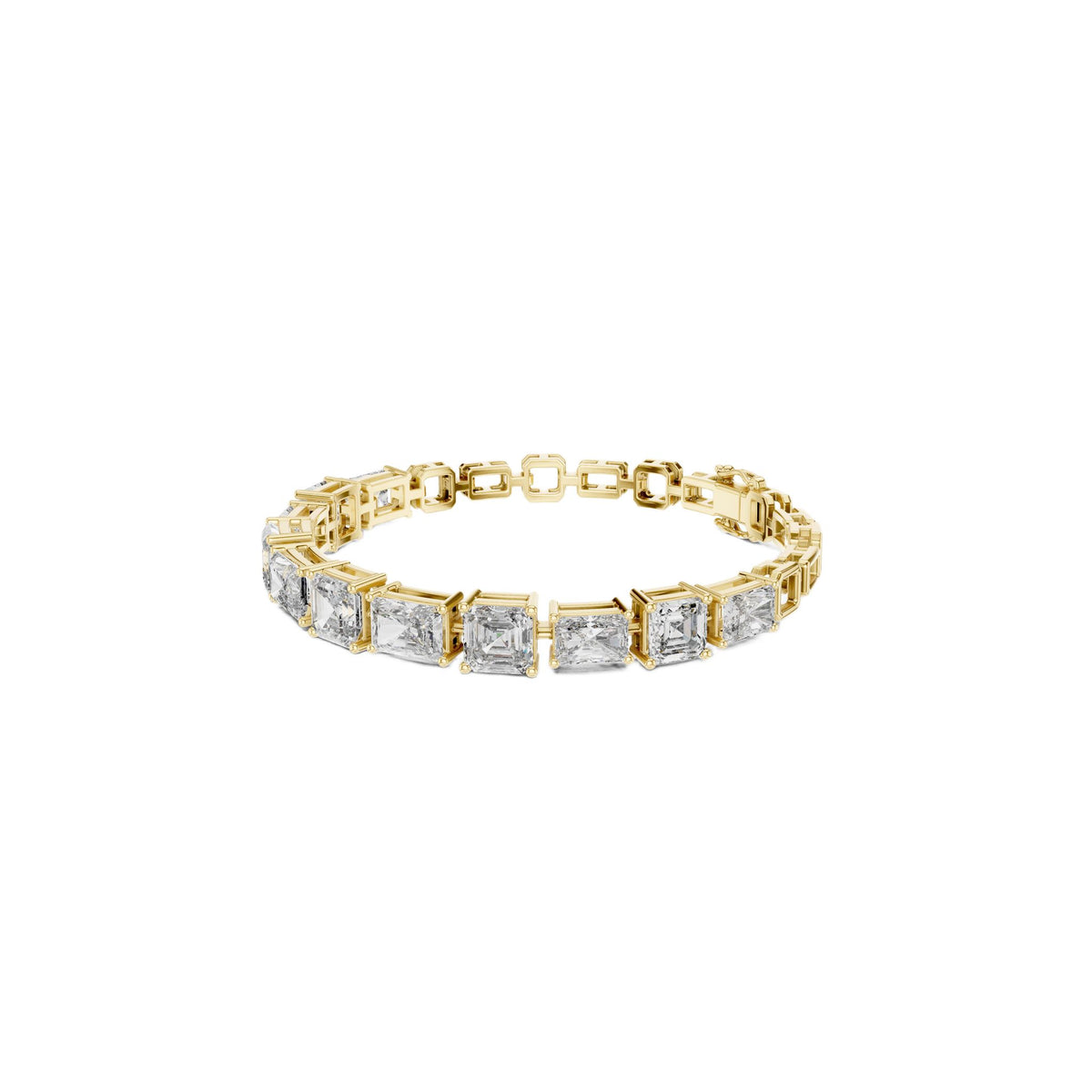 Yellow gold mixed-link diamond bracelet with radiant-cut stones in square settings