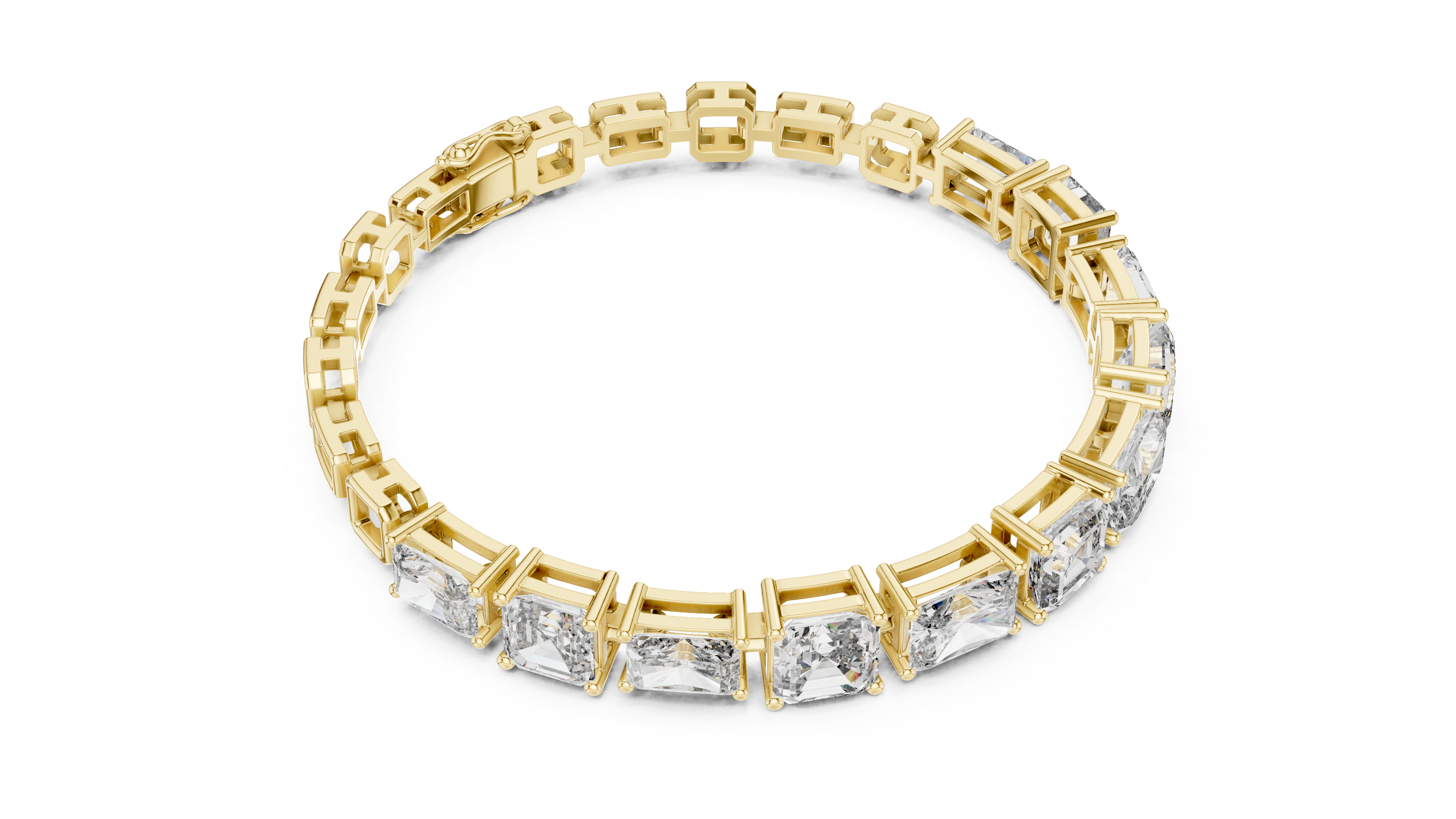 Two-tone mixed-link bracelet with radiant-cut diamonds and yellow frame links