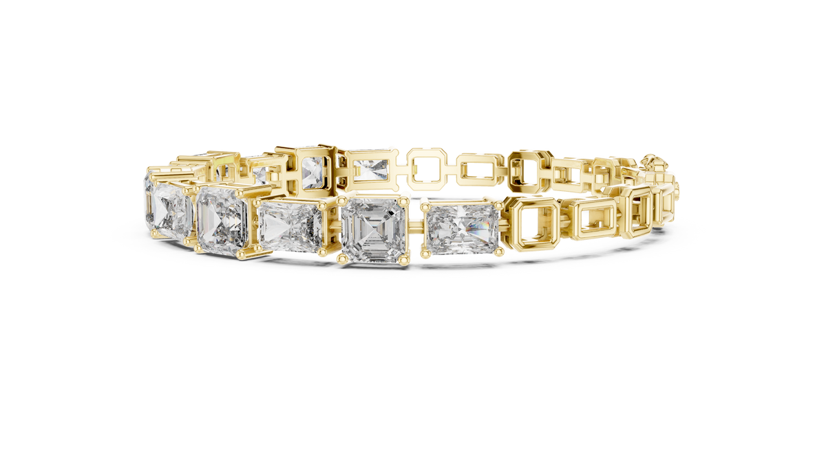 Mixed-link diamond bracelet with radiant-cut stones and gold-toned frame links