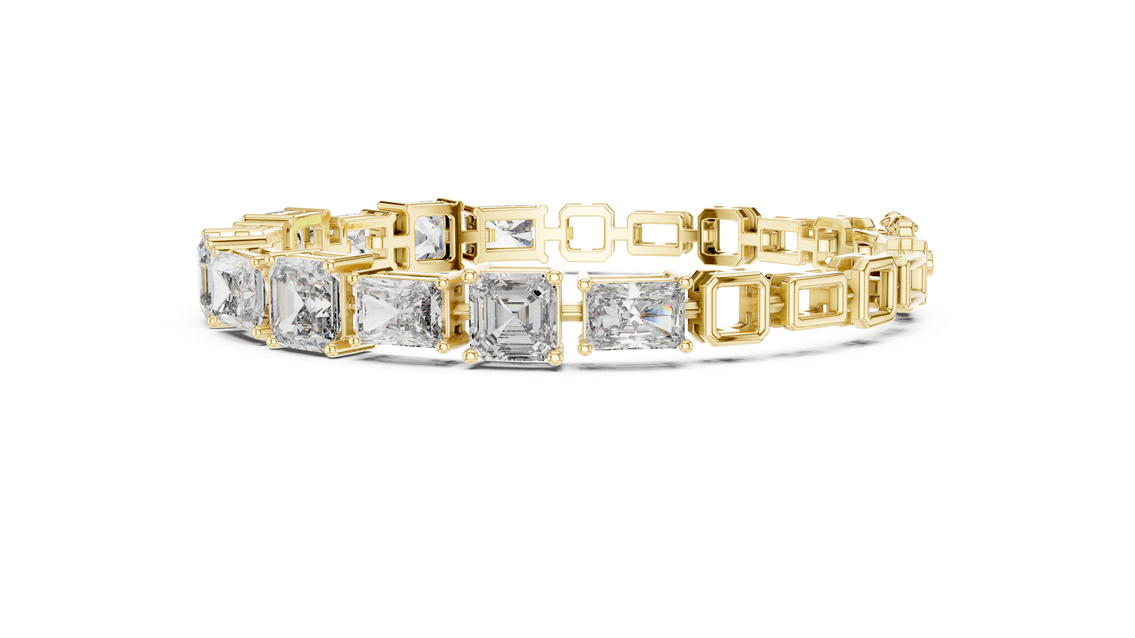 Mixed-link diamond bracelet with radiant-cut stones and gold-toned frame links