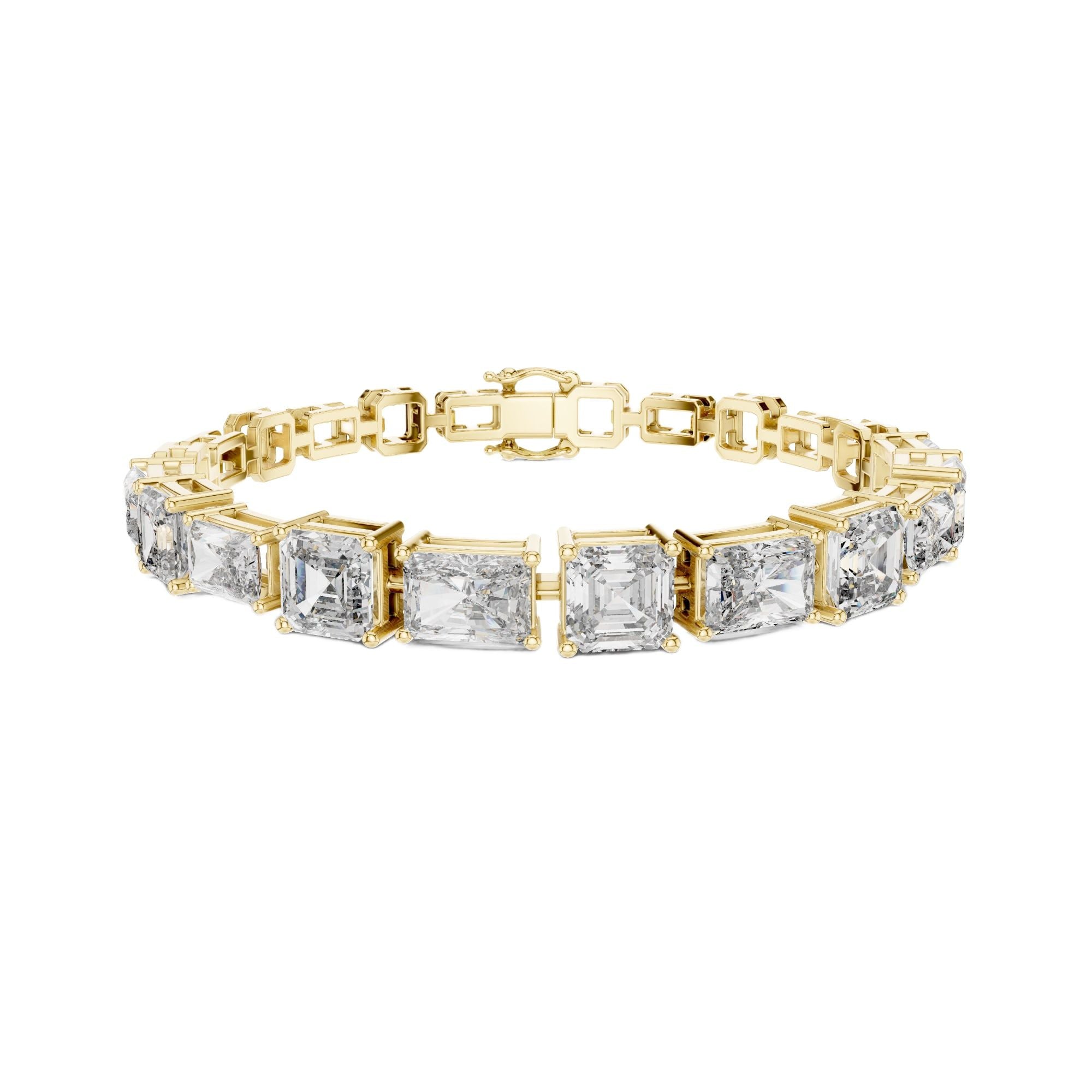 Yellow-gold and white-metal mixed-link diamond bracelet with radiant-cut stones