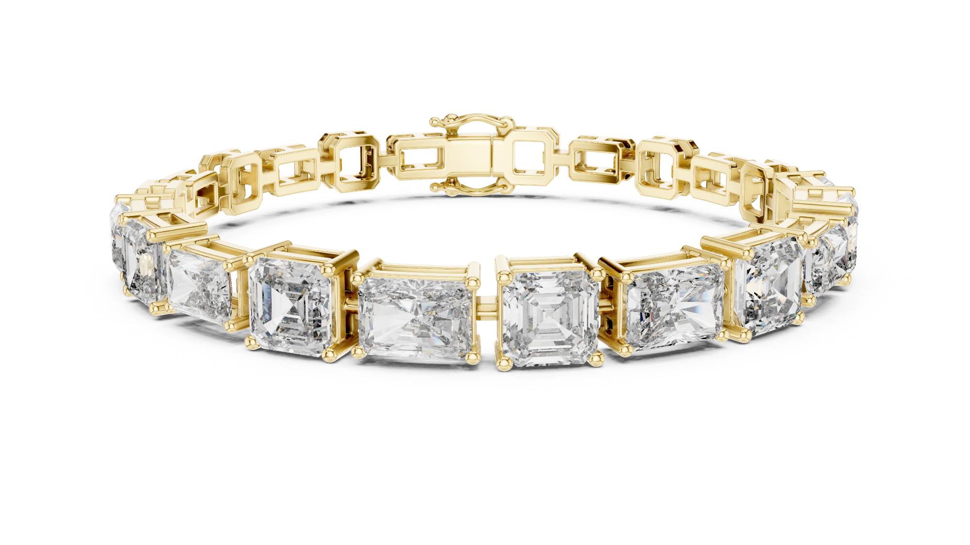 Yellow-gold and white-metal mixed-link diamond bracelet with radiant-cut stones