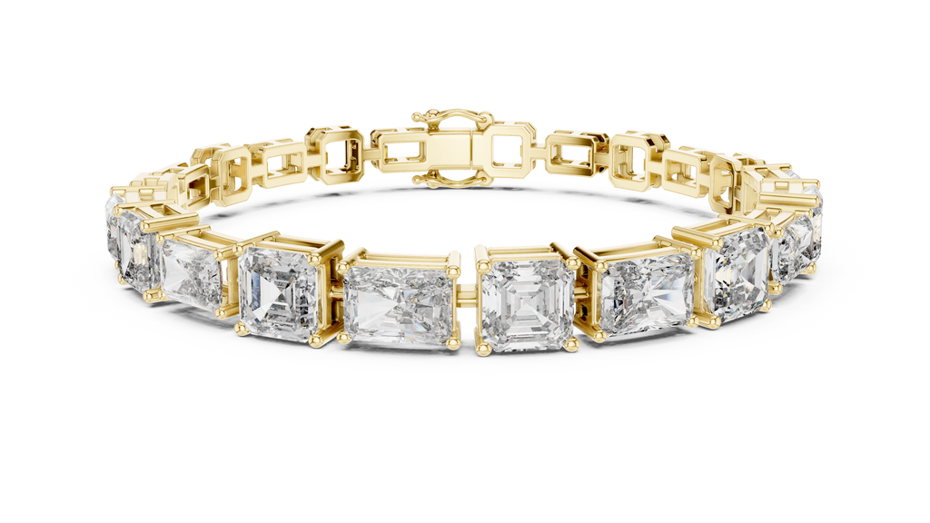 Yellow-gold and white-metal mixed-link diamond bracelet with radiant-cut stones