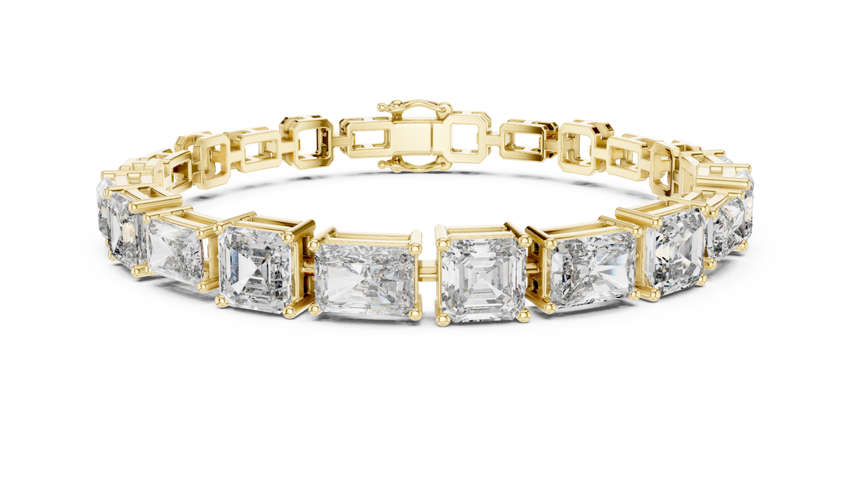 Yellow-gold and white-metal mixed-link diamond bracelet with radiant-cut stones