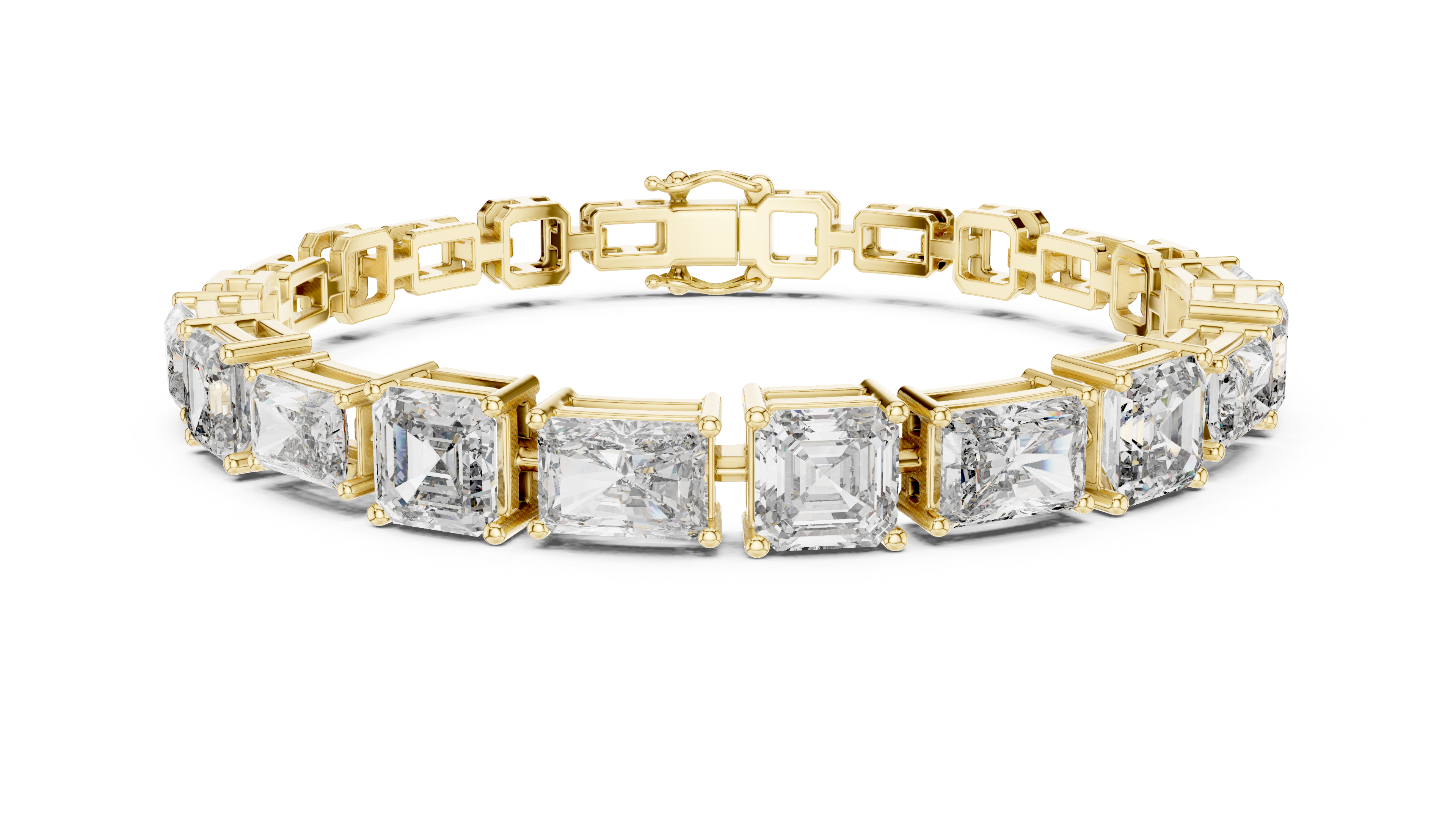 Yellow-gold and white-metal mixed-link diamond bracelet with radiant-cut stones