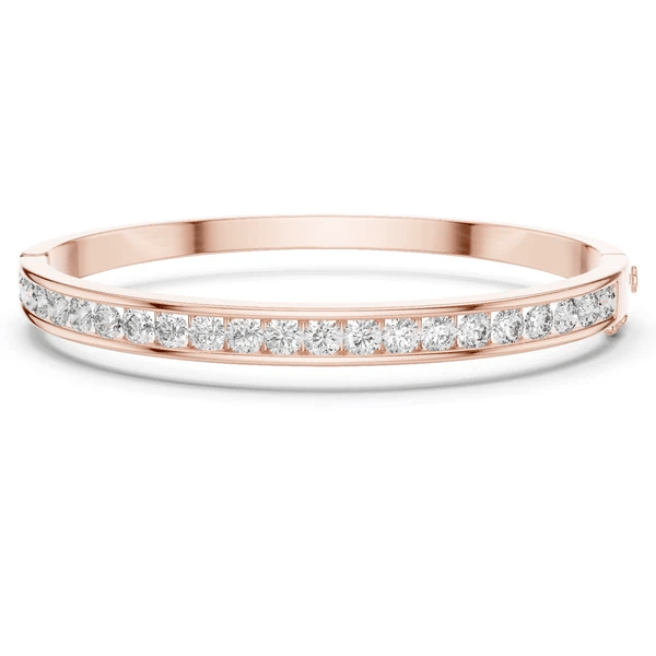 Rose gold channel-set diamond bangle with a continuous row of round stones.