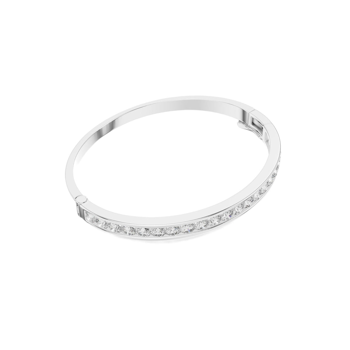 Diamond channel-set bangle with slim white-gold band and round sparkle stones