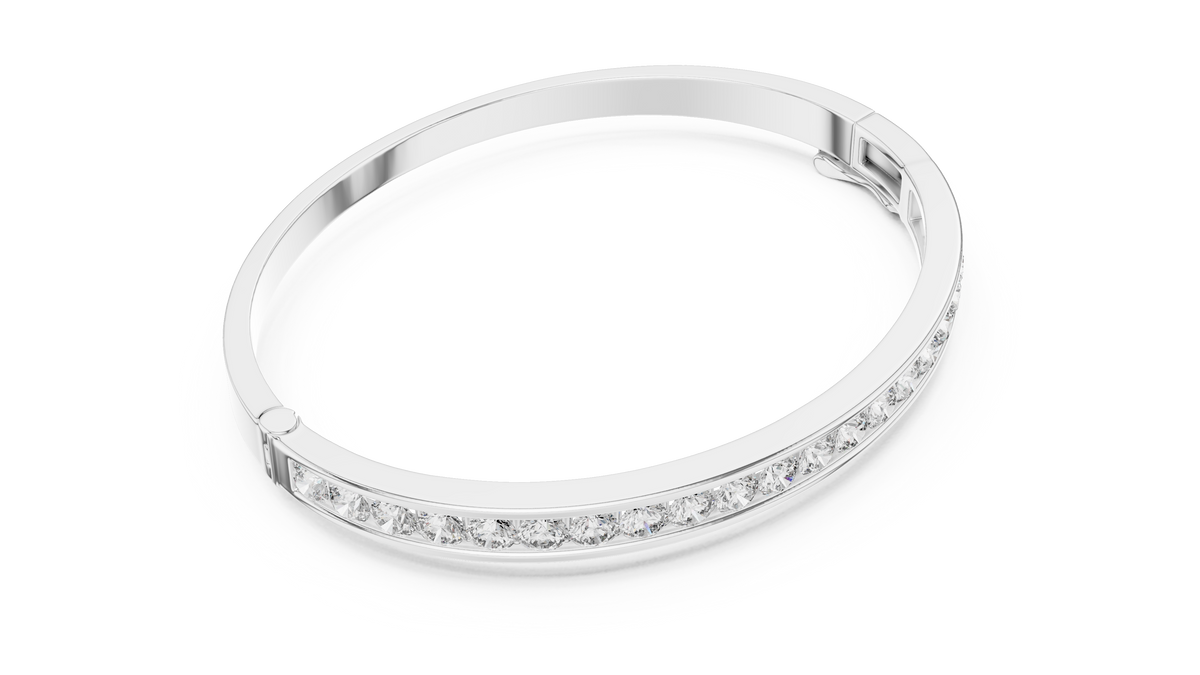 Diamond channel-set bangle with slim white-gold band and round sparkle stones