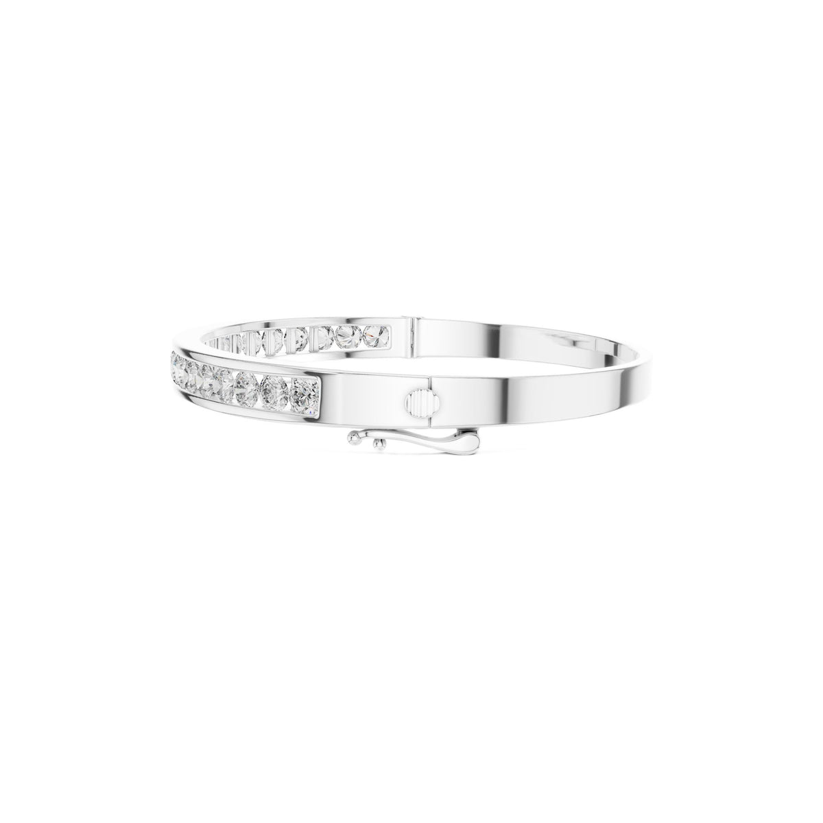 Diamond channel-set bangle set with white-gold band and small round channel stones