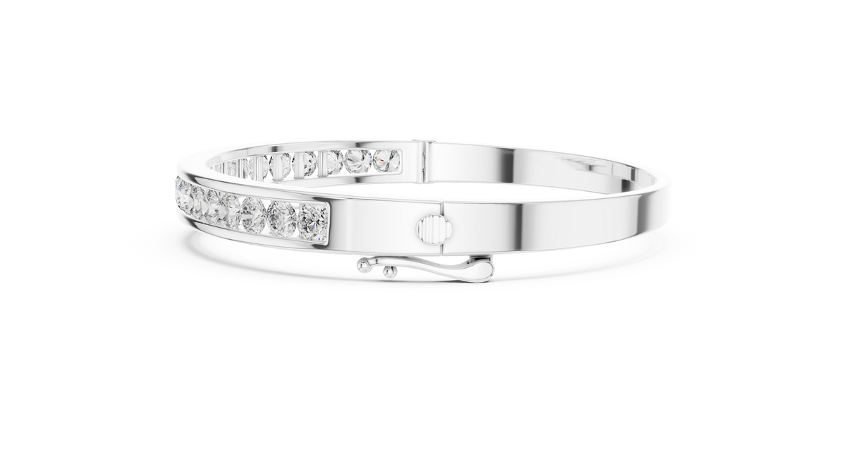 Diamond channel-set bangle set with white-gold band and small round channel stones