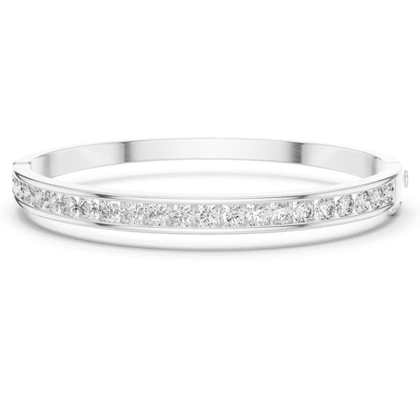 White gold channel-set diamond bangle with continuous row of round stones.