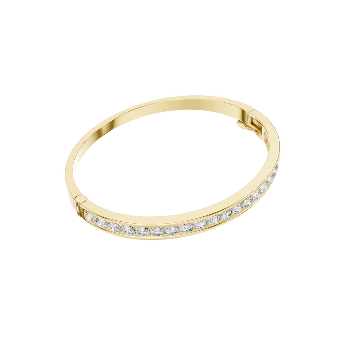 Yellow-gold diamond channel-set bangle with continuous row of round sparkle stones