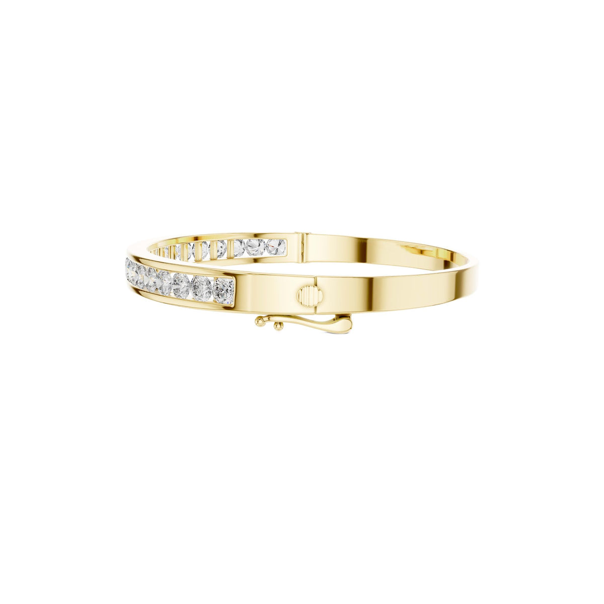 Diamond channel-set bangle with yellow-gold band and inset round stones