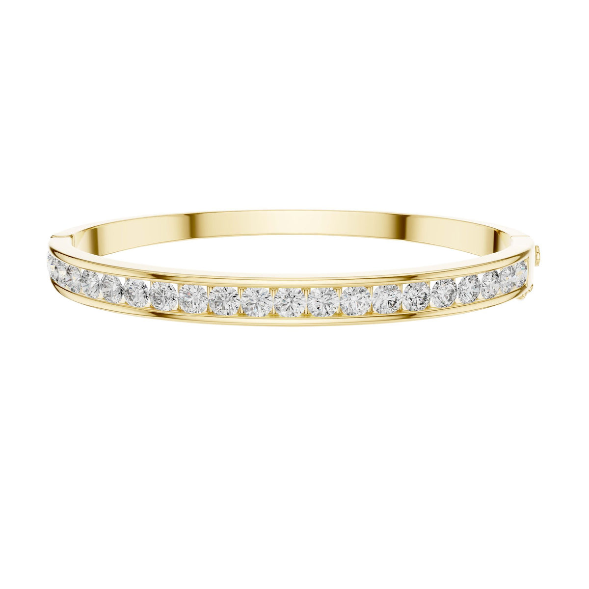 Yellow-gold diamond channel-set bangle with a continuous row of round stones