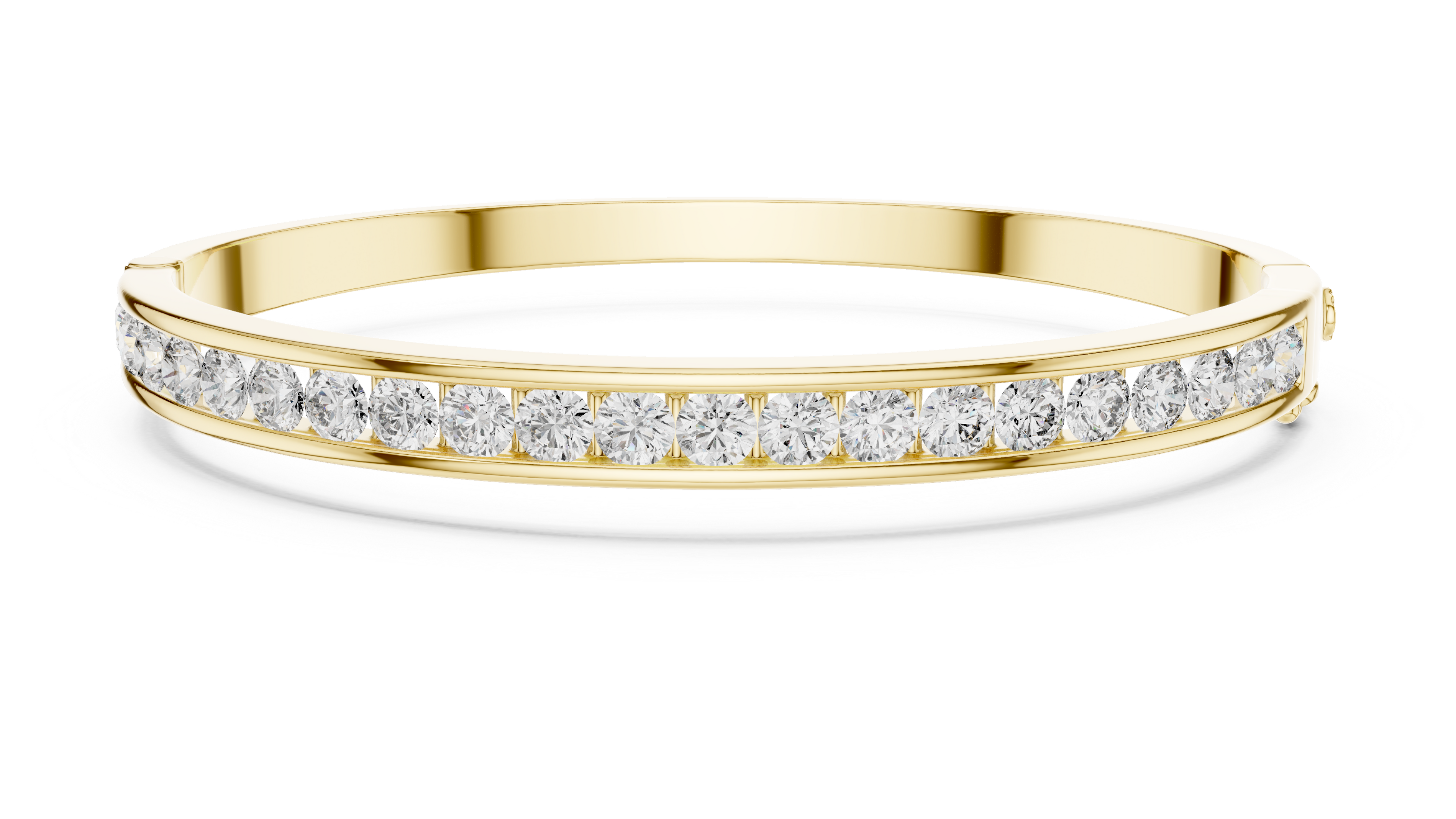 Yellow-gold diamond channel-set bangle with a continuous row of round stones