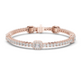 Rose gold tennis bracelet with emerald-cut diamond center halo and pave links