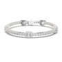 White gold tennis bracelet with emerald-cut diamond center halo and diamond pave