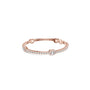 Rose gold bracelet featuring an emerald-cut diamond halo centerpiece and pave