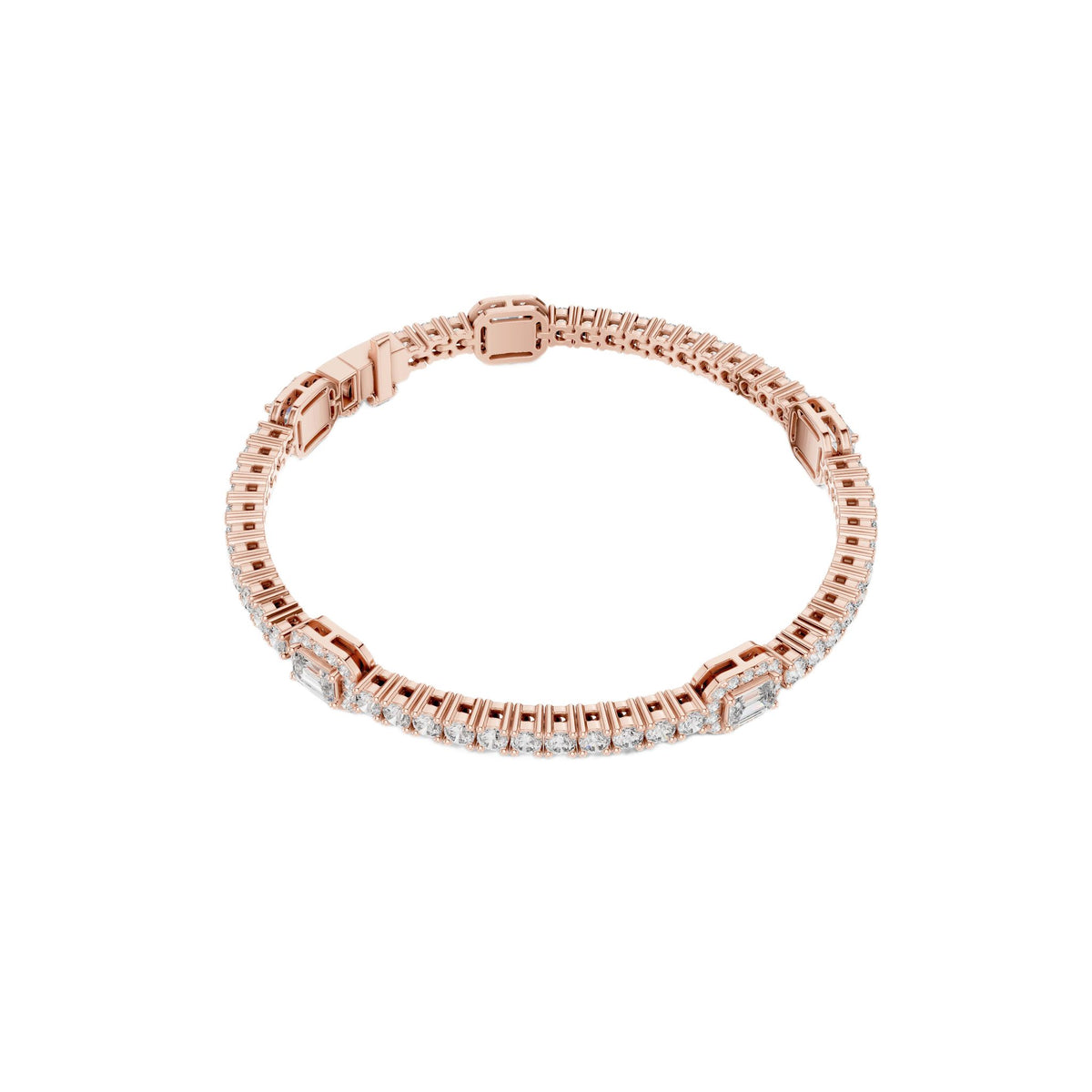 Rose gold tennis bracelet with stacked diamond pavé rows and clasp