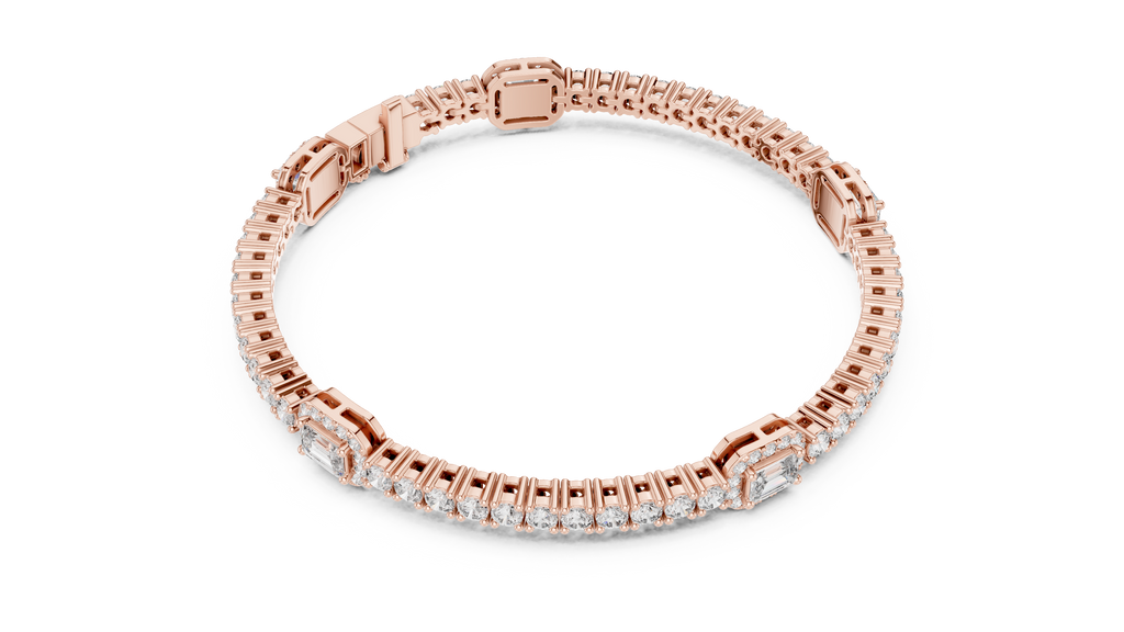 Rose gold tennis bracelet with stacked diamond pavé rows and clasp