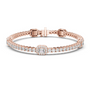 Rose gold diamond tennis bracelet with emerald-cut center stone and round pave diamonds
